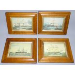 EIGHT MAPLE PICTURE FRAMES CONTAINING PRINTS OF EARLY STEAM AND SAILING SHIPS (27 cm x 22 cm