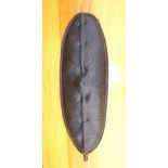 C19th SOUTH SUDAN THICK ANIMAL SKIN 'SHILLUK' TRIBAL WAR SHIELD OF CLASSIC LEAF SHAPE WITH CENTRAL