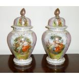 PAIR OF VICTORIAN PORCELAIN BALUSTER VASES EACH DECORATED WITH CLASSICAL FIGURES IN LANDSCAPES AND