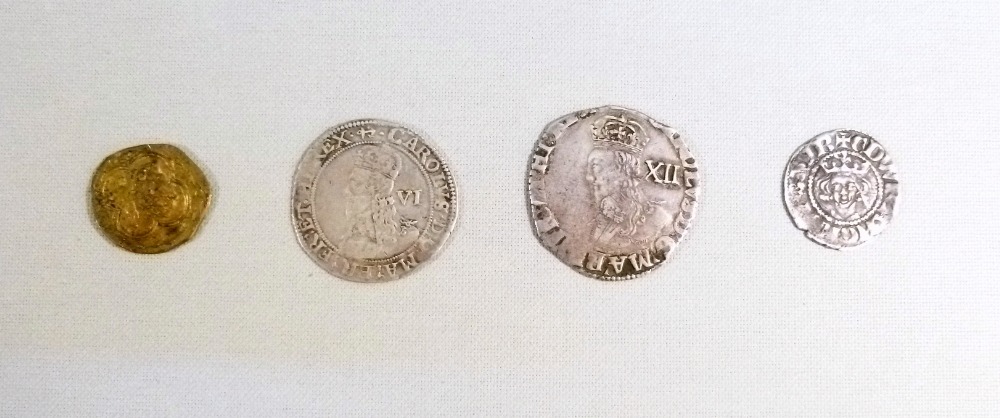 EDWARD III? PENNY, CHARLES I SHILLING x 2 AND ANOTHER COIN [4]