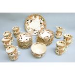 STAFFORDSHIRE TAN BLACK RUSSET PATTERN 1571 PART TEA SET COMPRISING TEA CUPS x 12, SAUCERS x 11,