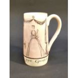 1950s LYDIA BARGE AND JACK NOTMAN COMMEMORATIVE GLAZED AND PAINTED EARTHERNWARE MUG, DECORATED