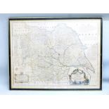 CIRCA 1760 LARGE HAND COLOURED MAP OF YORKSHIRE AND ITS RIDINGS BY EMMANUEL BOWEN, IN HOGARTH