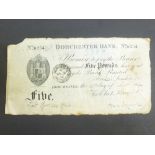 BRITISH PROVINCIAL BANKNOTE, DORSET, DORCHESTER, DORCHESTER BANK, FIVE POUNDS, 19 SEPTEMBER 1894,