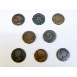 CHARLES II FARTHING, 1673, VF, AND 7 OTHER FARTHINGS {8}