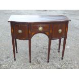 GEORGE III BREAKFRONT SIDEBOARD WITH THREE DRAWERS ON TAPERING LEGS, SPADE FEET (92.5 cm x 119