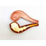C1910 LARGE MEERSCHAUM CARVED KNOBBLY BRIAR PIPE WITH AMBER STEM AND WHITE METAL BAND, IN ORIGINAL