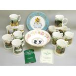 SET OF 12 HAMMERSLEY BONE CHINA GAME BIRD TANKARDS WITH CERTIFICATE, COALPORT BOWL COMMEMORATING THE