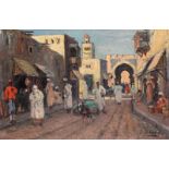 Leo Eland (1884-1952), 'Arab street view', signed lower right, panel, 26 x 39 cm.