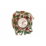 18-kt gouden dames zakhorloge met witte wijzerplaat met Romeinse uren. Sleutelopwind uurwerk.
