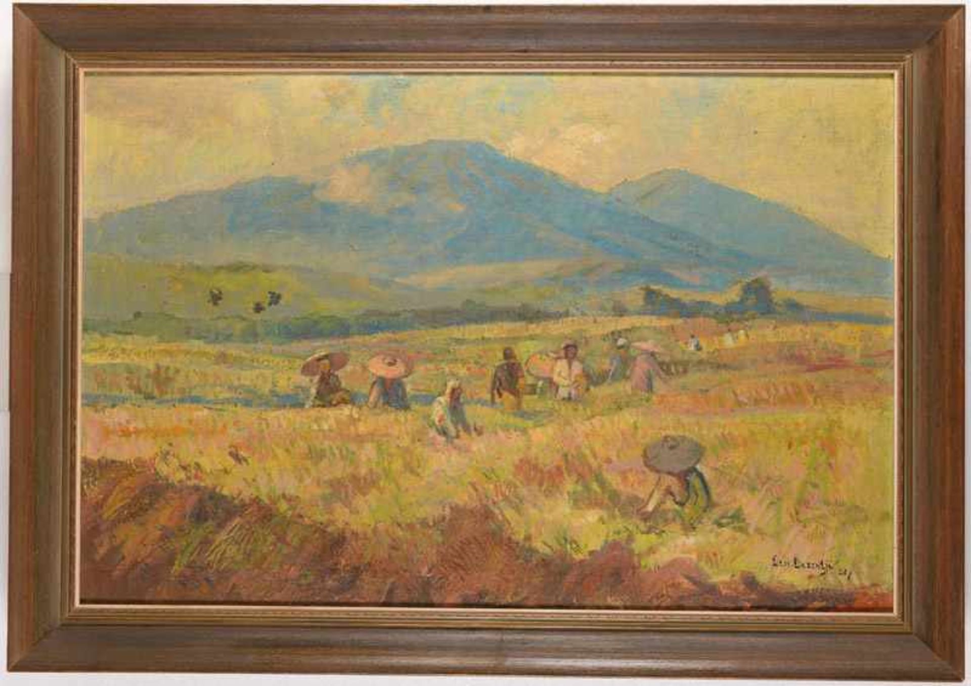 Ernest Dezentjé (1885-1972), 'The rice harvest', signed and dated '48 lower right, burlap ( - Image 2 of 4