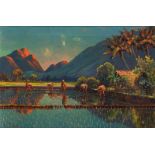 Leo Eland (1884-1952), 'Sunrise at the paddy fields', signed lower left, canvas, 40 x 60 cm.