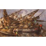 Lucien Frits Ohl (1904-1976), 'Boats in the harbour', signed lower right, canvas, 50 x 80 cm.