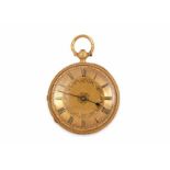 18-kt gouden zakhorloge. Gele wijzerplaat met Romeinse cijfers. Sleutelopwind uurwerk. 19e eeuw.