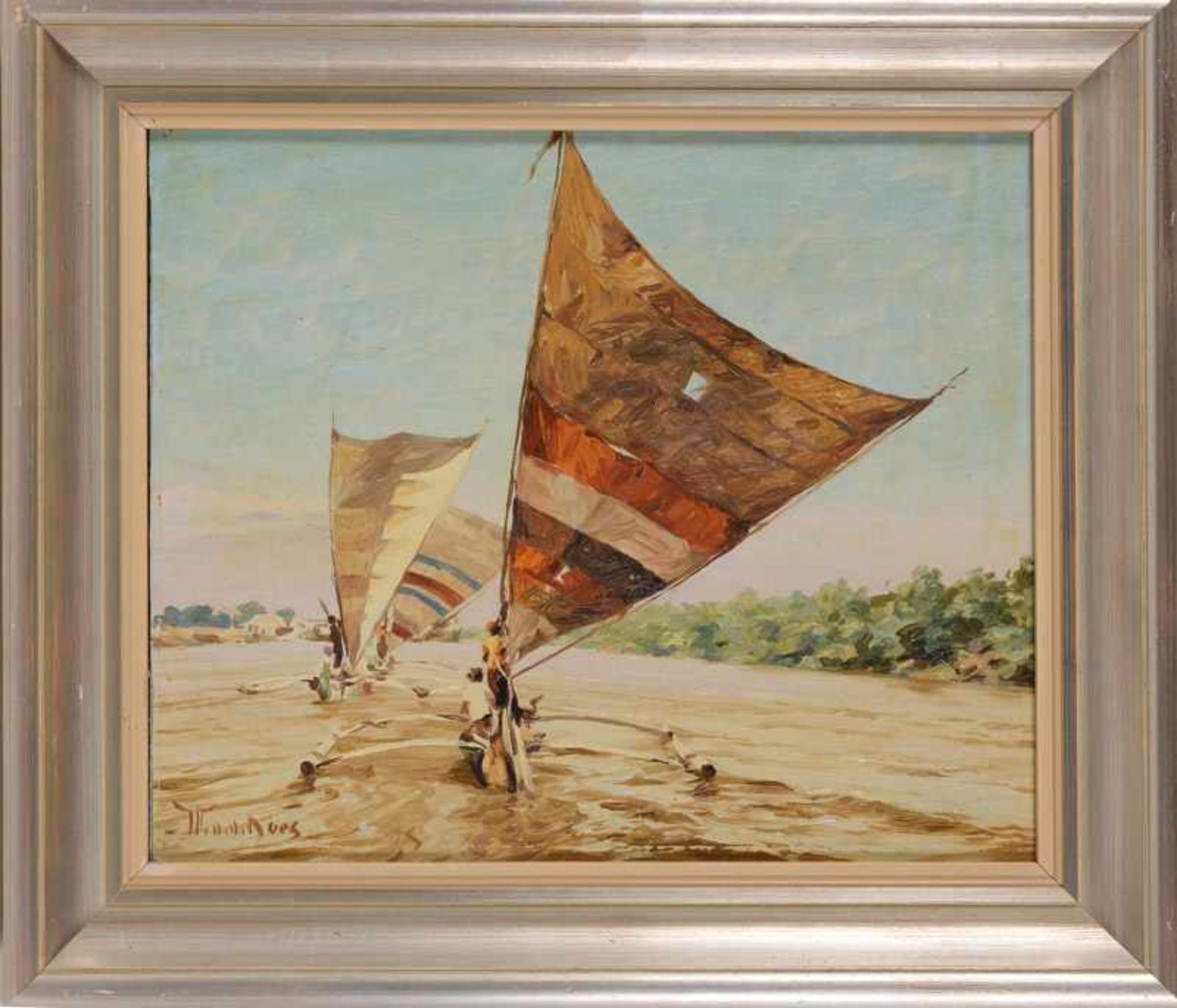 Willem Jan Pieter van der Does (1889-1966), 'Two Indonesian sailing boats', signed lower left, - Image 2 of 4
