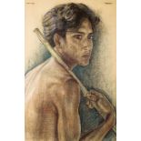 Rudolf Bonnet (1895-1978), 'Balinese young man holding a bamboo stick', signed upper right, and