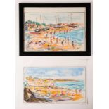 Hasan Djaafar (1919-1995) two beach sceneries, gouache, both signed, ca. 24 x 40 cm. One framed.