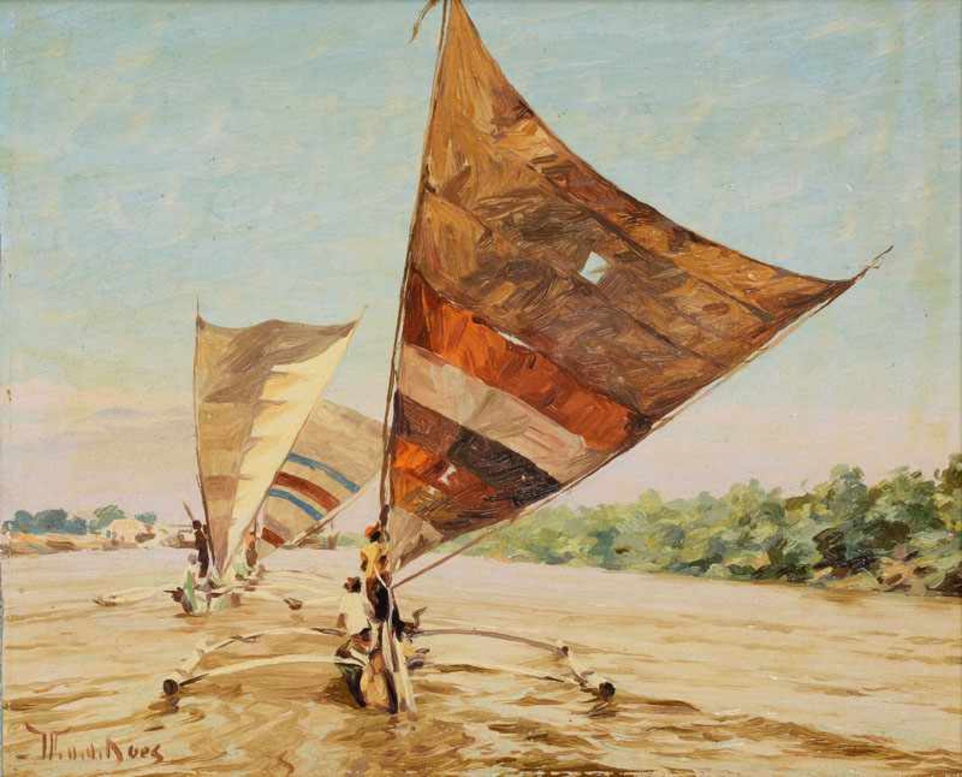 Willem Jan Pieter van der Does (1889-1966), 'Two Indonesian sailing boats', signed lower left,