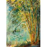 Hasan Djaafar (1919-1995) 'Bamboo trees', signed lower left, canvas, 70 x 50 cm.