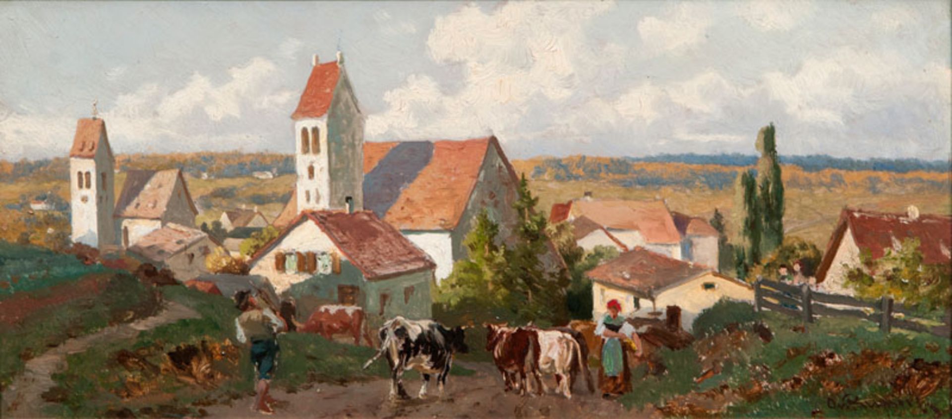 Ruppert, Otto von (Waldshut/Baden 1841 - München 1923) Rural Idyll Oil/cardboard, 16 x 33 cm, lo.