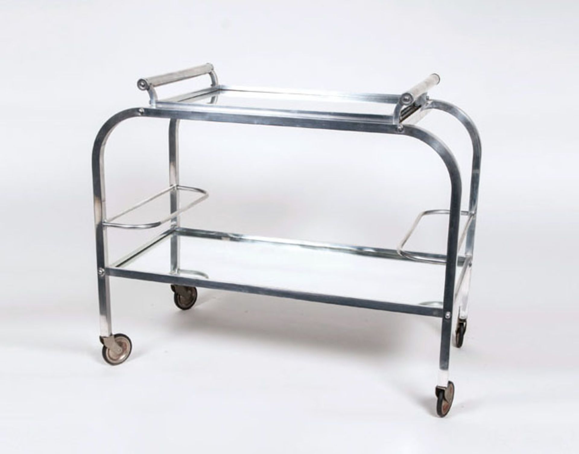 An Art Déco drinks wagon with removeable tray France, around 1925. Nikel-plated body, mirror