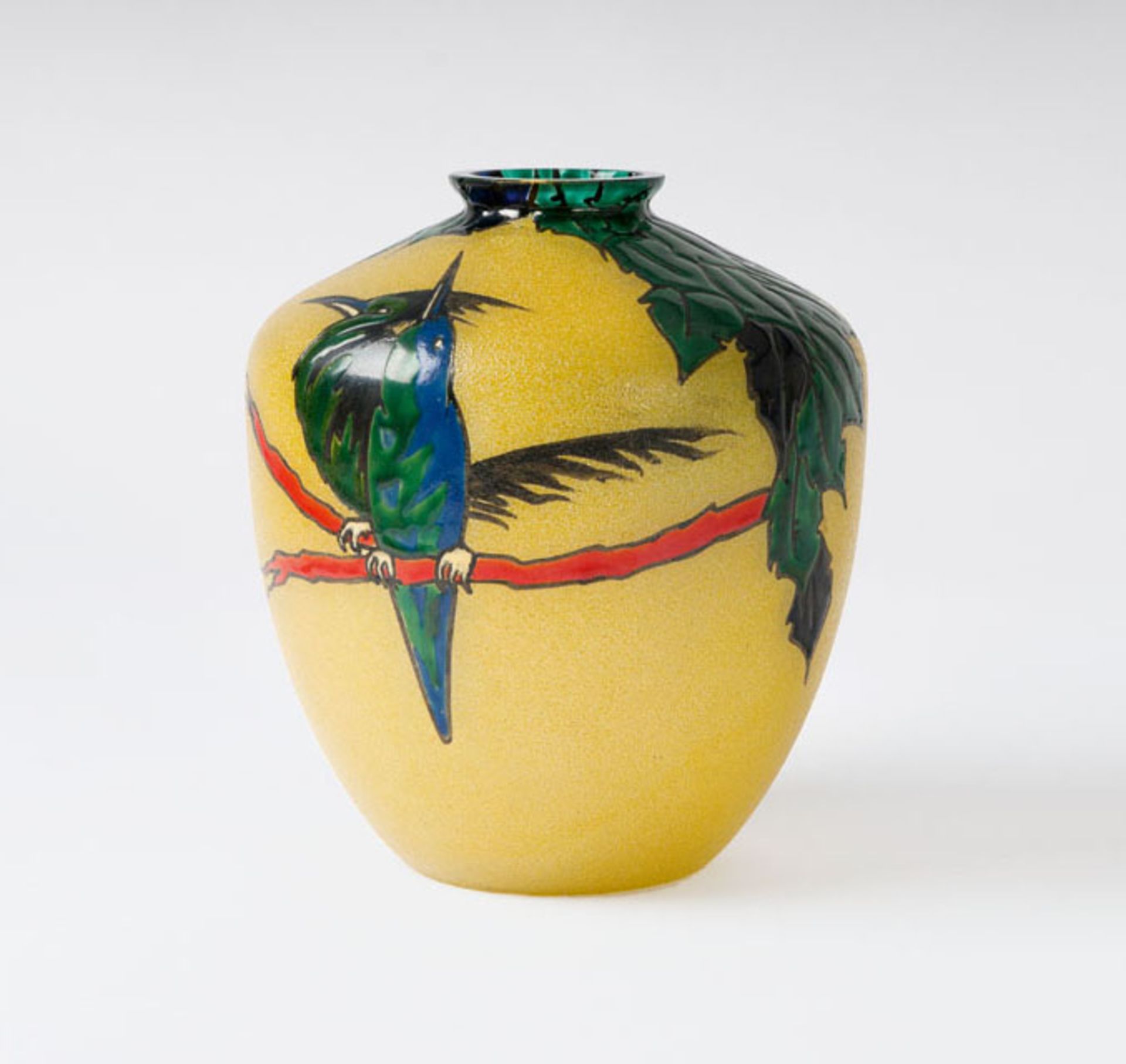 Heiligenstein, Auguste Claude (1891 - 1976), Design An Art Déco glass vase 'Exotic Birds' Paris,