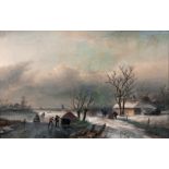Smets, Louis (1840 - 1896), attr. Winter Landscape with Frozen River and Horse Sleigh Oil/canvas, 38