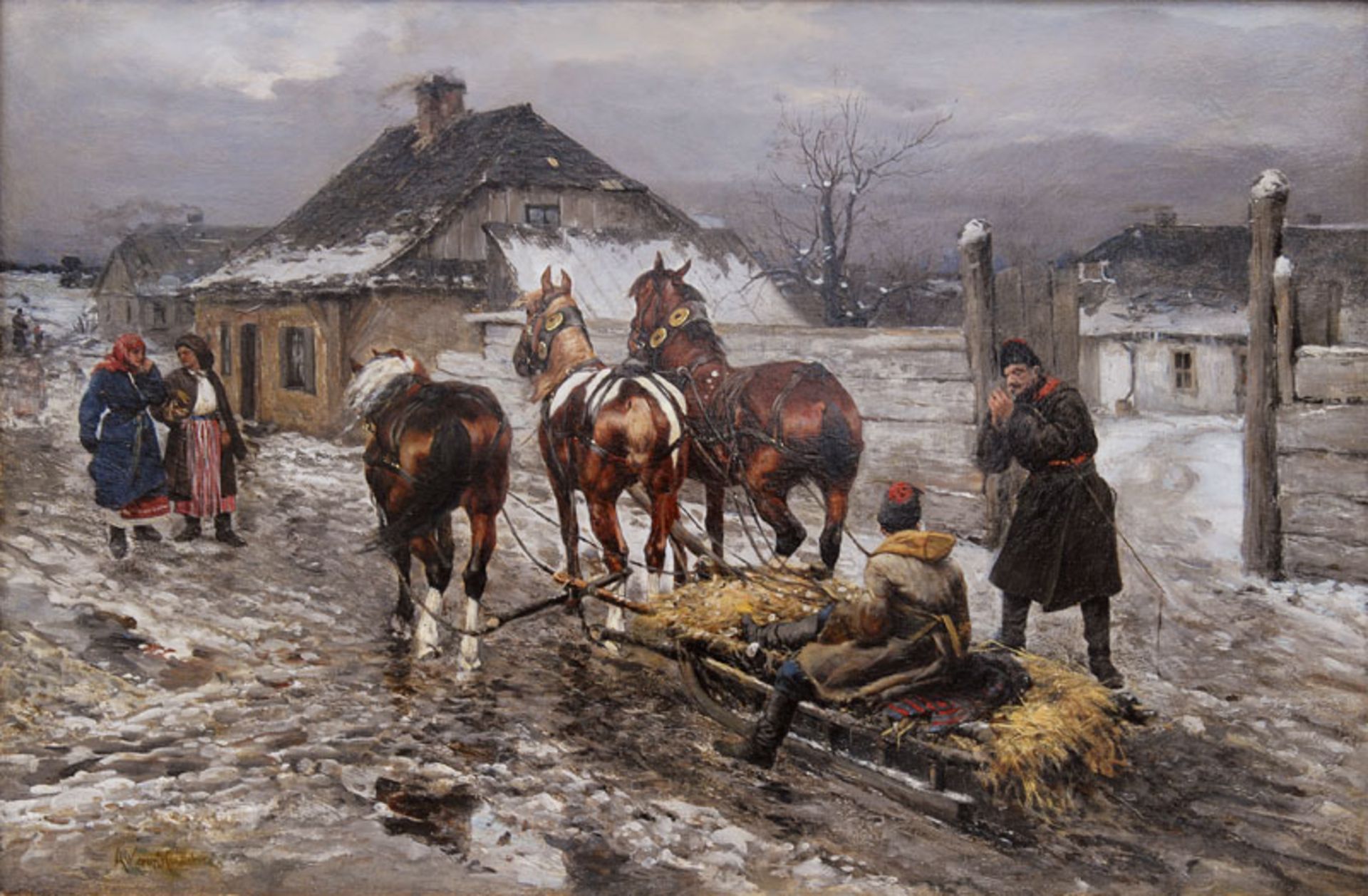Kleczynski, Bohdan von (Dubno 1851 - Krakau 1920) Ready for Departure 1883, oil/wood, 49,5 x 75