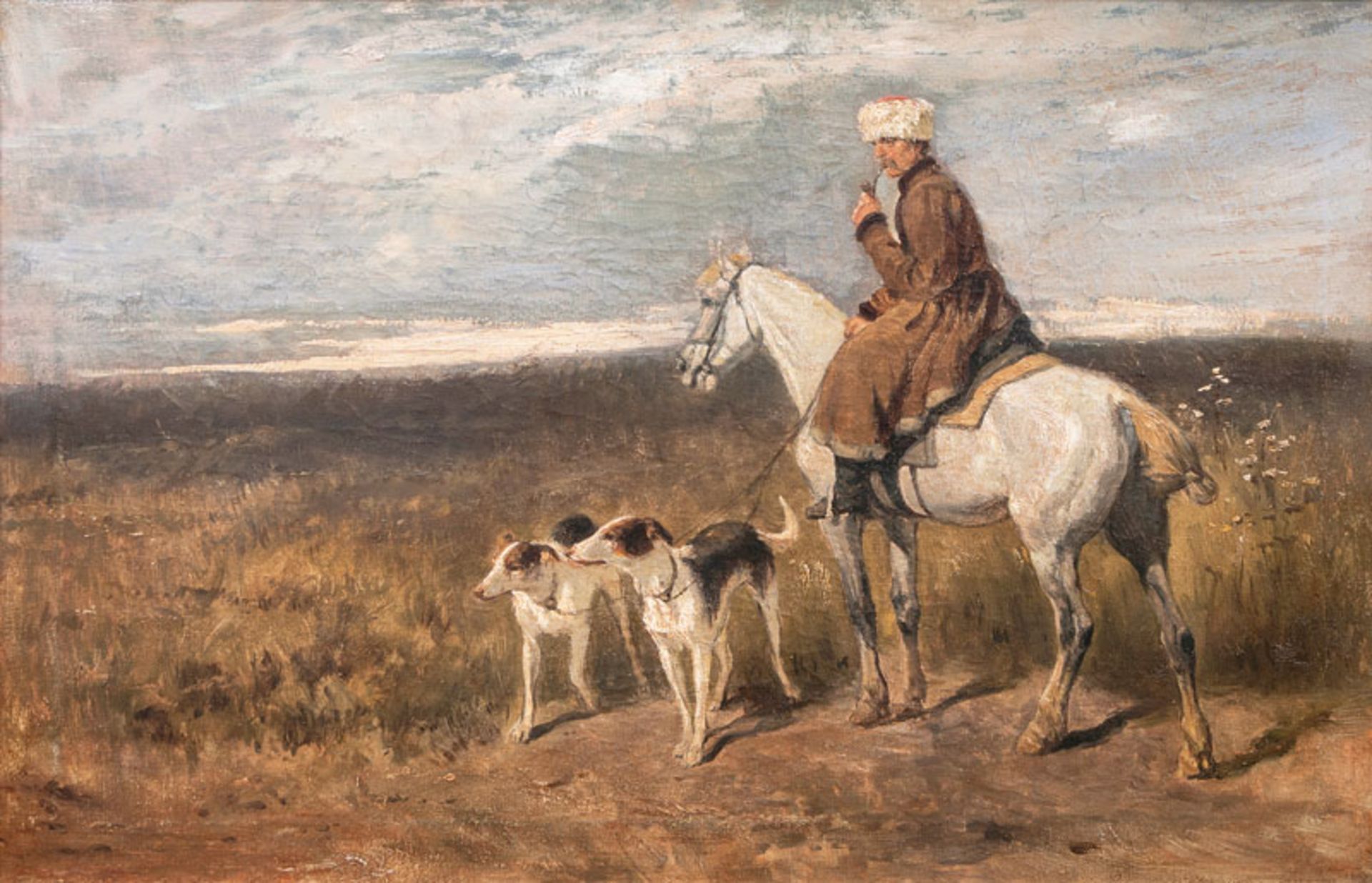 Frentz, Rudolf (Berlin 1831 - St. Petersburg 1911), attr. Rider with Barzois Oil/canvas, 39,5 x 60