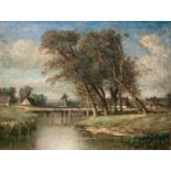 Dupré, Jules (Nantes 1811 - L'Isle-Adam 1889) Village by a River Oil/canvas, 50,5 x 65,5 cm, lo. le.