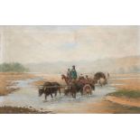 Zommer, Rikhard-Karl Karlovich (München 1866 - 1939) An Oxen Carriage passing a River Oil/canvas,