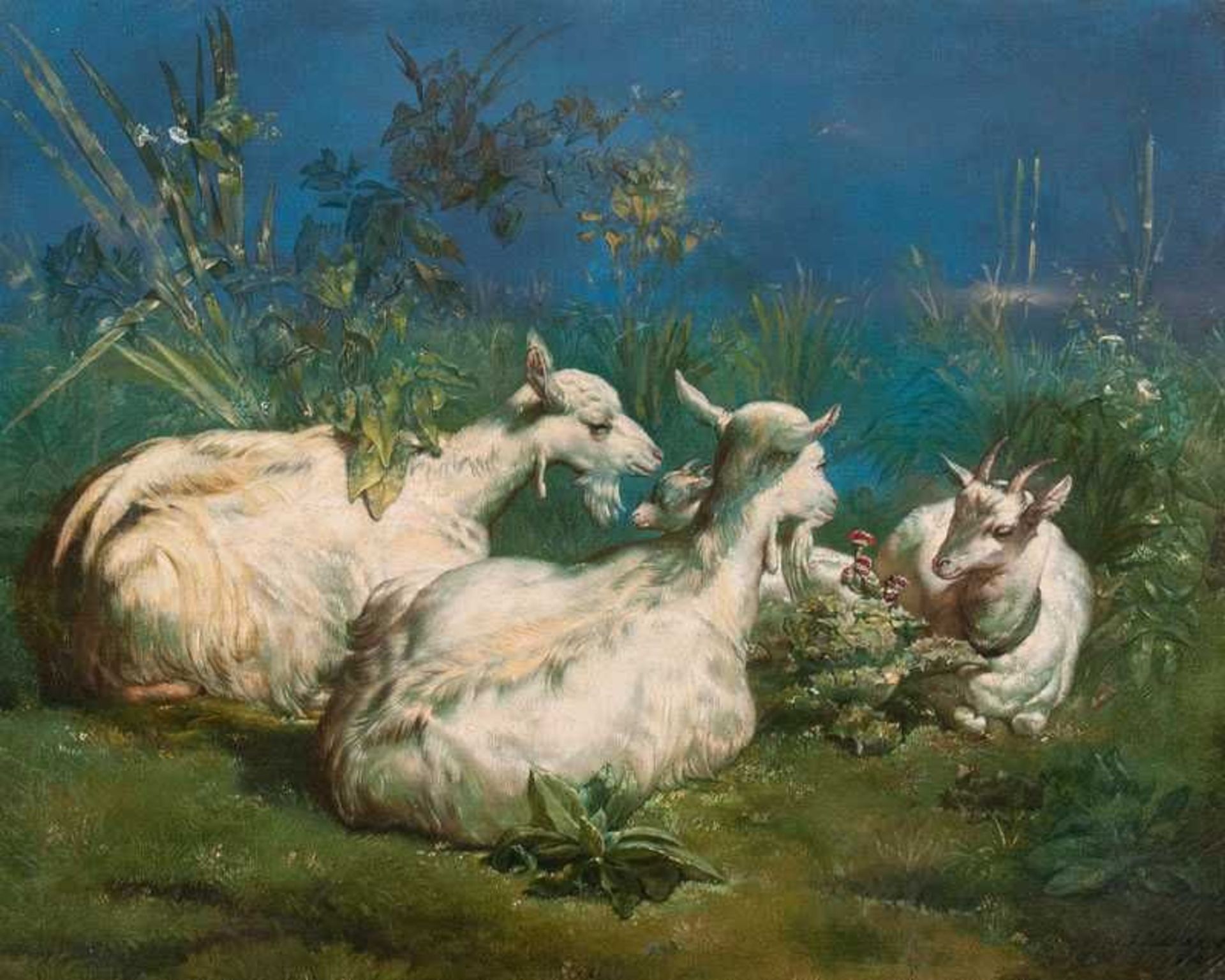 Jacques Joseph Lecurieux (Dijon 1801 - 1870) Ruhende Ziegen Öl/Lw., 54 x 64,5 cm, r. u. sign. u.