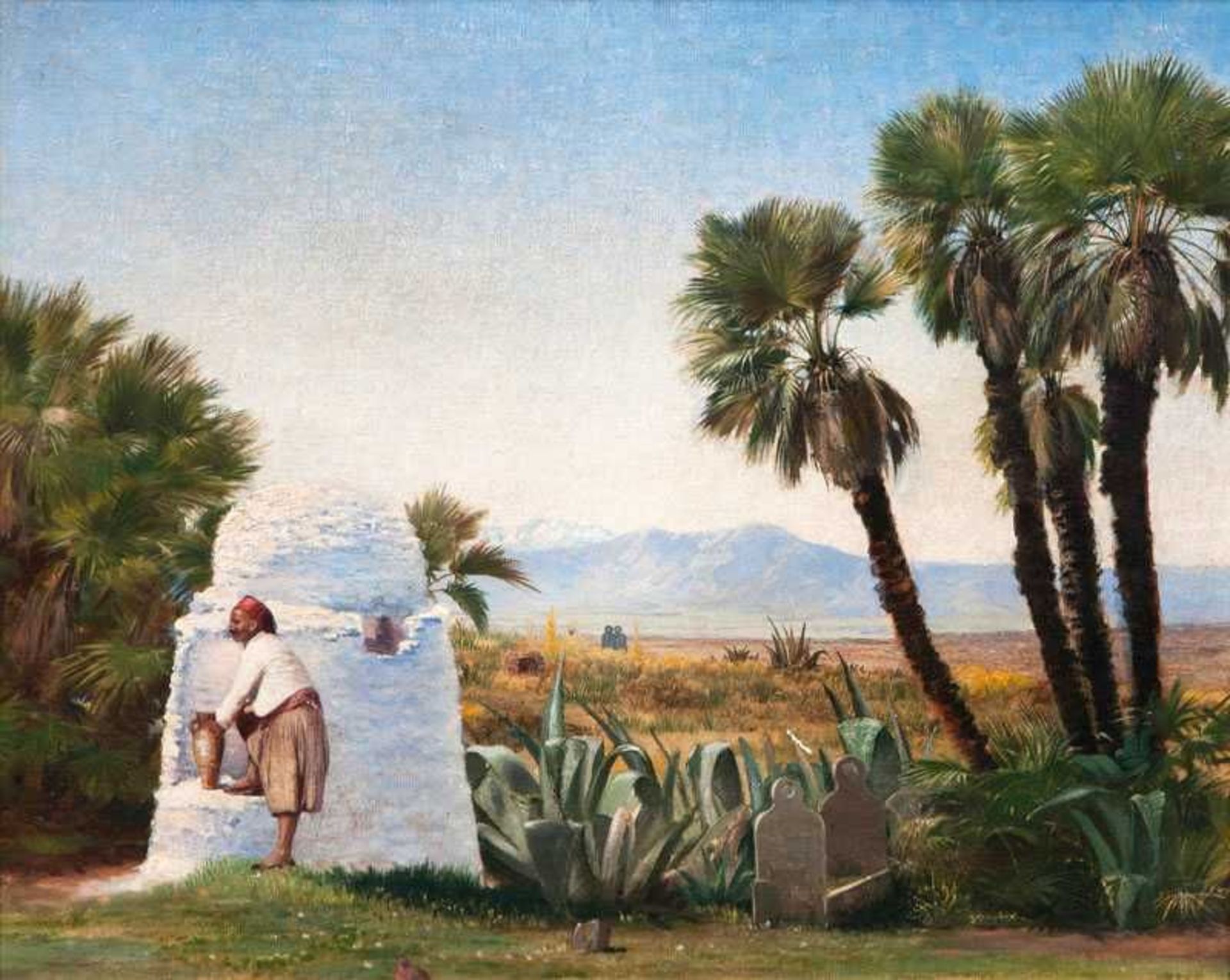 Orientalist tätig Ende 19. Jh. Orientale am Brunnen Öl/Lw., 54 x 65 cm, etwas besch. - Orientalist