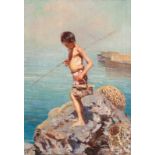 Giuseppe Giardiello (Neapel 1887 - Neapel 1920) Kleiner Angler auf den Felsen Öl/Lw., 48 x 34 cm, l.