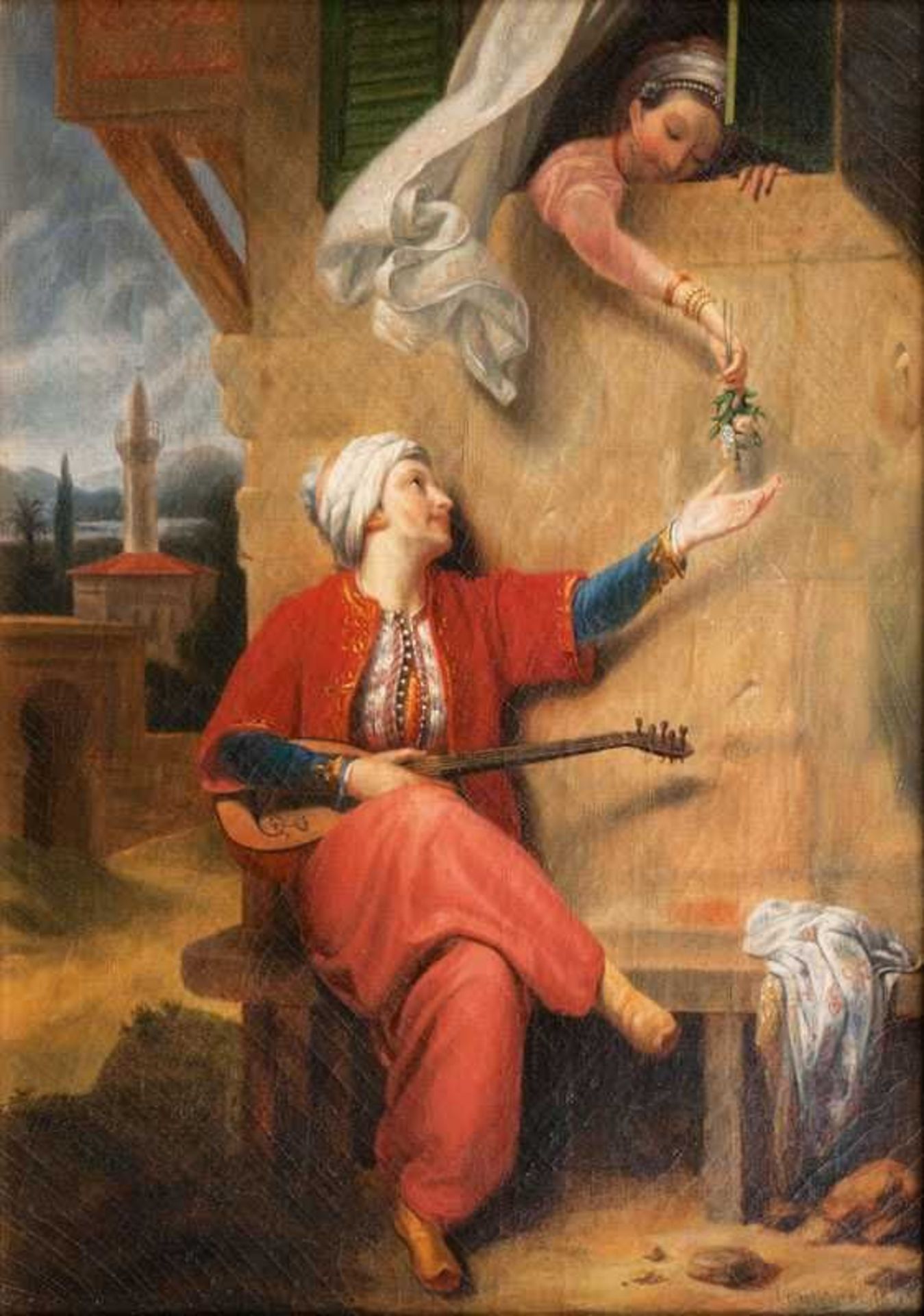 Constance tätig Mitte des 19. Jhs. Orientalische Serenade Öl/Lw., 50,5 x 38 cm, r. u. sign.