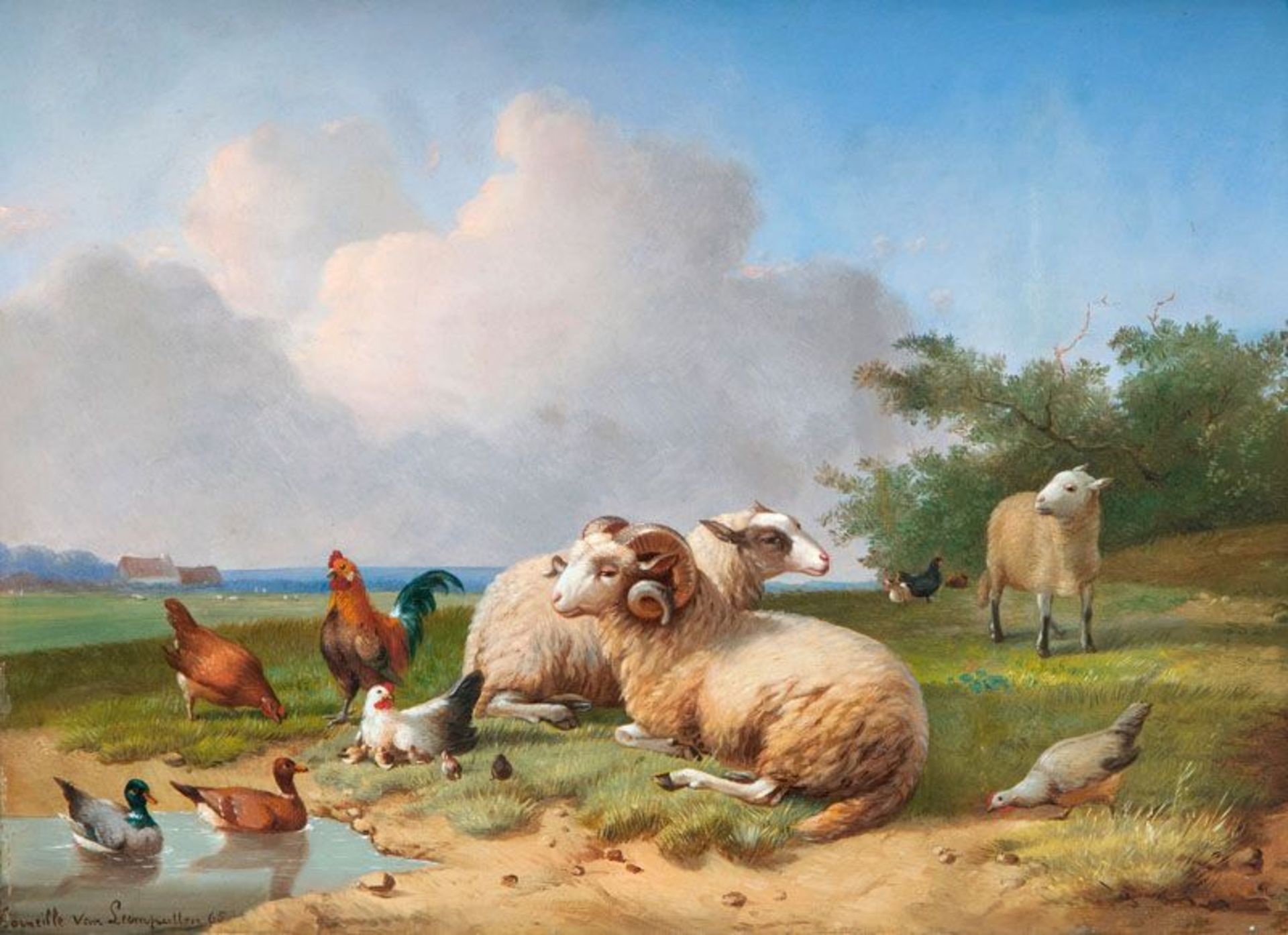 Cornelis van Leemputten (Werchter 1841 - Schaerbeek 1902) Schafe in Landschaft Öl/Holz, 26,5 x 33,