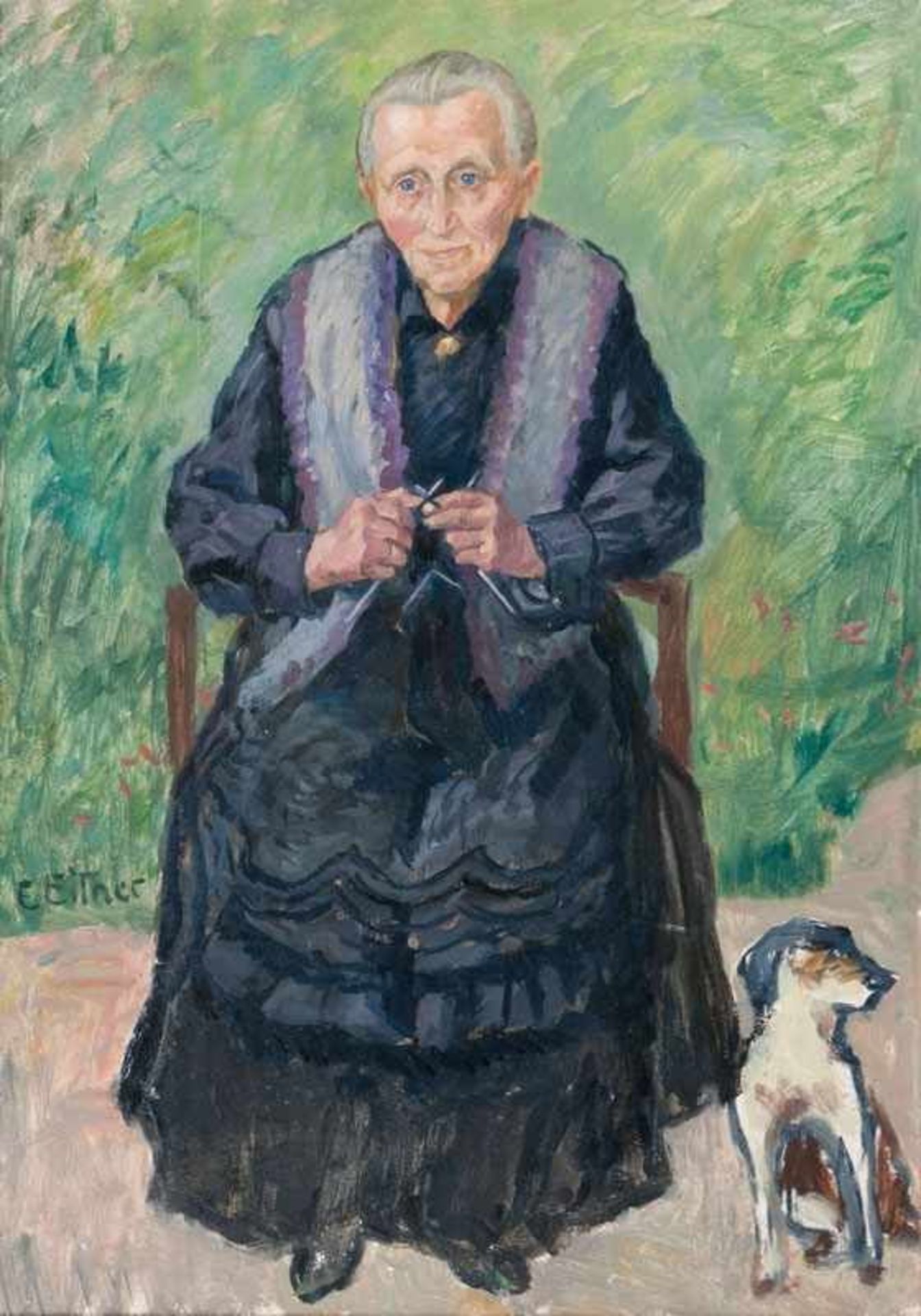 Ernst Eitner (Hamburg 1867 - Hamburg 1955) Die Frau des Schäfers Abel mit Hund Öl/Karton, 52,5 x