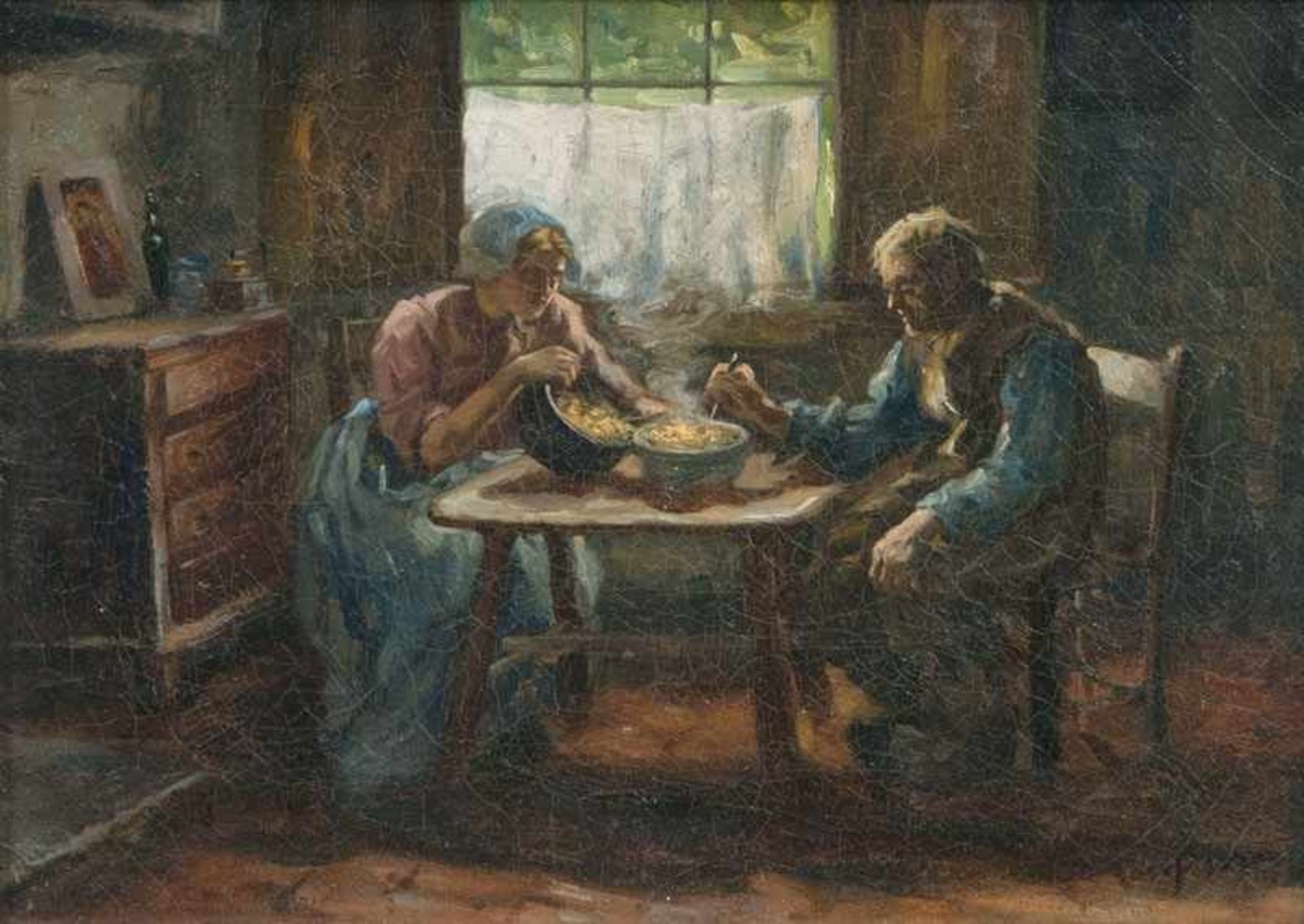 Jozef Israels (Groningen 1824 - Den Haag 1911), zugeschr. Bauern bei der Mahlzeit Öl/Lw., 23 x 30,