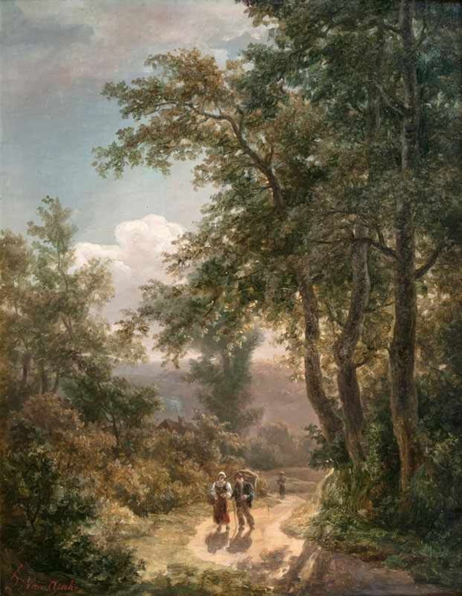 Henry van Assche (Brüssel 1774 - Brüssel 1841) Sommerlicher Wald mit Wanderern Öl/Holz, 29,5 x 24