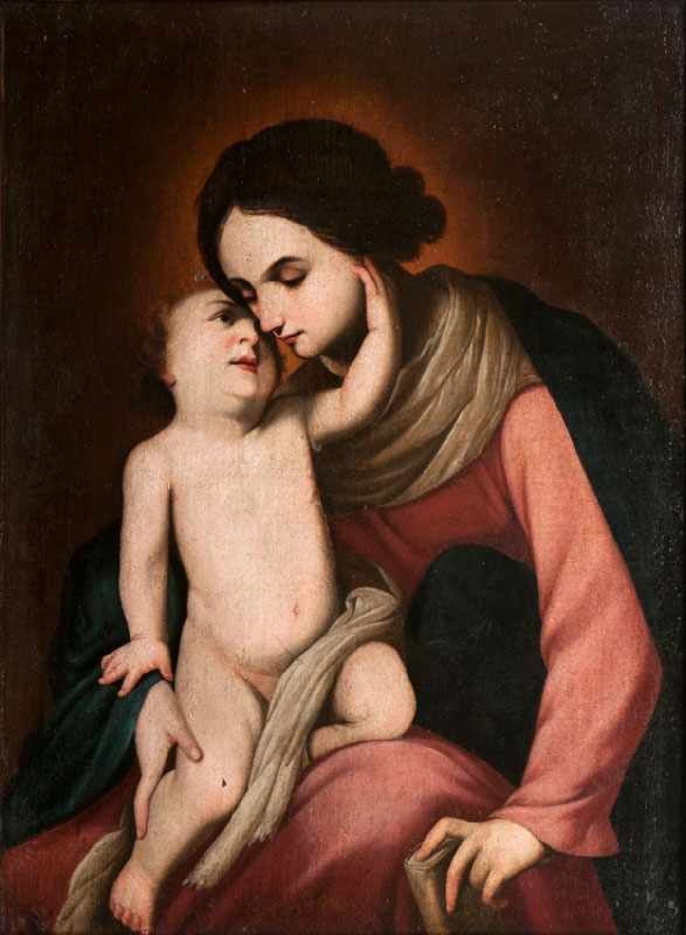 Süditalienischer Meister tätig 2. Hälfte 17. Jh. Madonna mit Kind Öl/Lw., 103,5 x 76 cm, rest.,