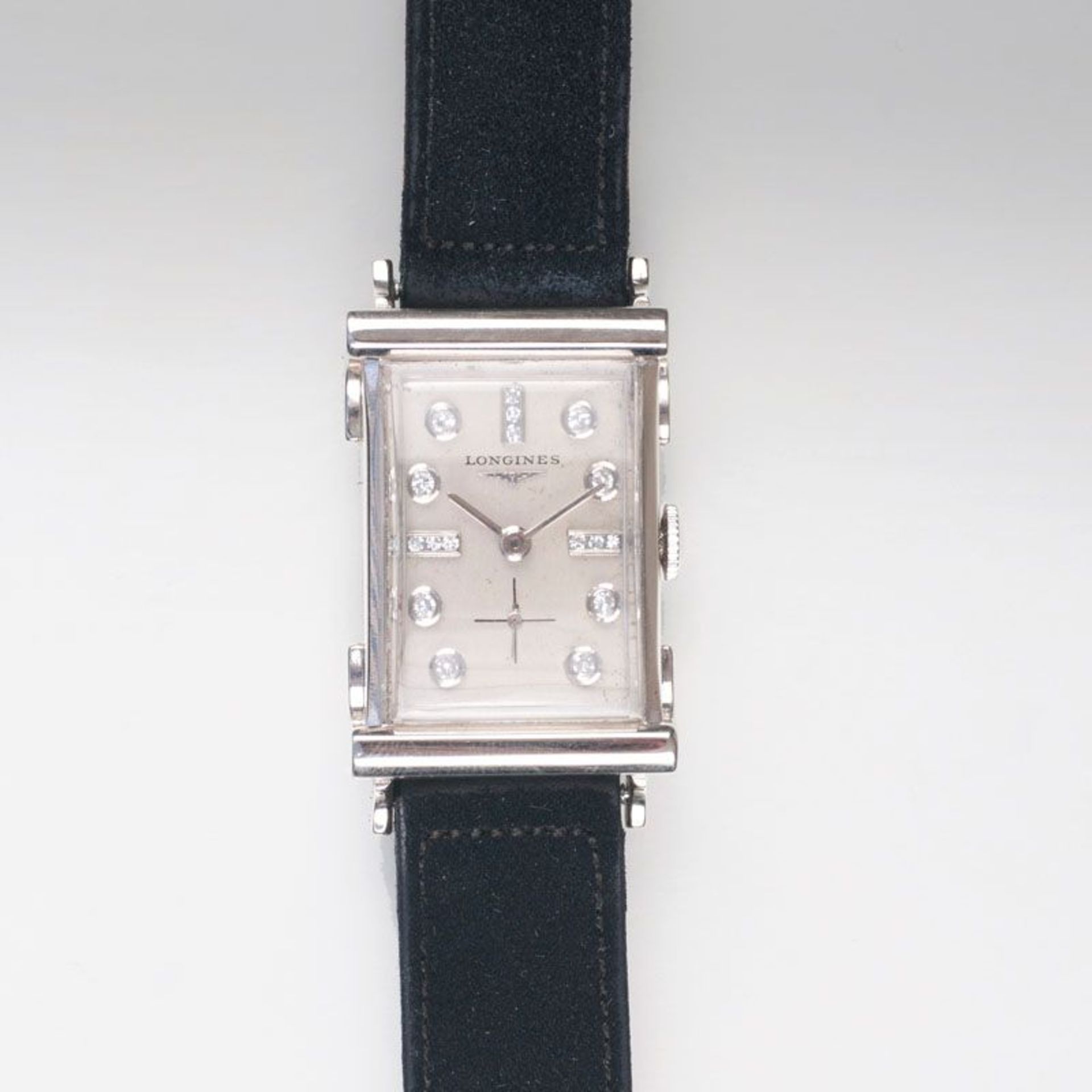 Longines gegr. 1867 bei Saint-Imier Art Déco Damen-Armbanduhr mit Diamanten 'Rectangular' Um 1930.