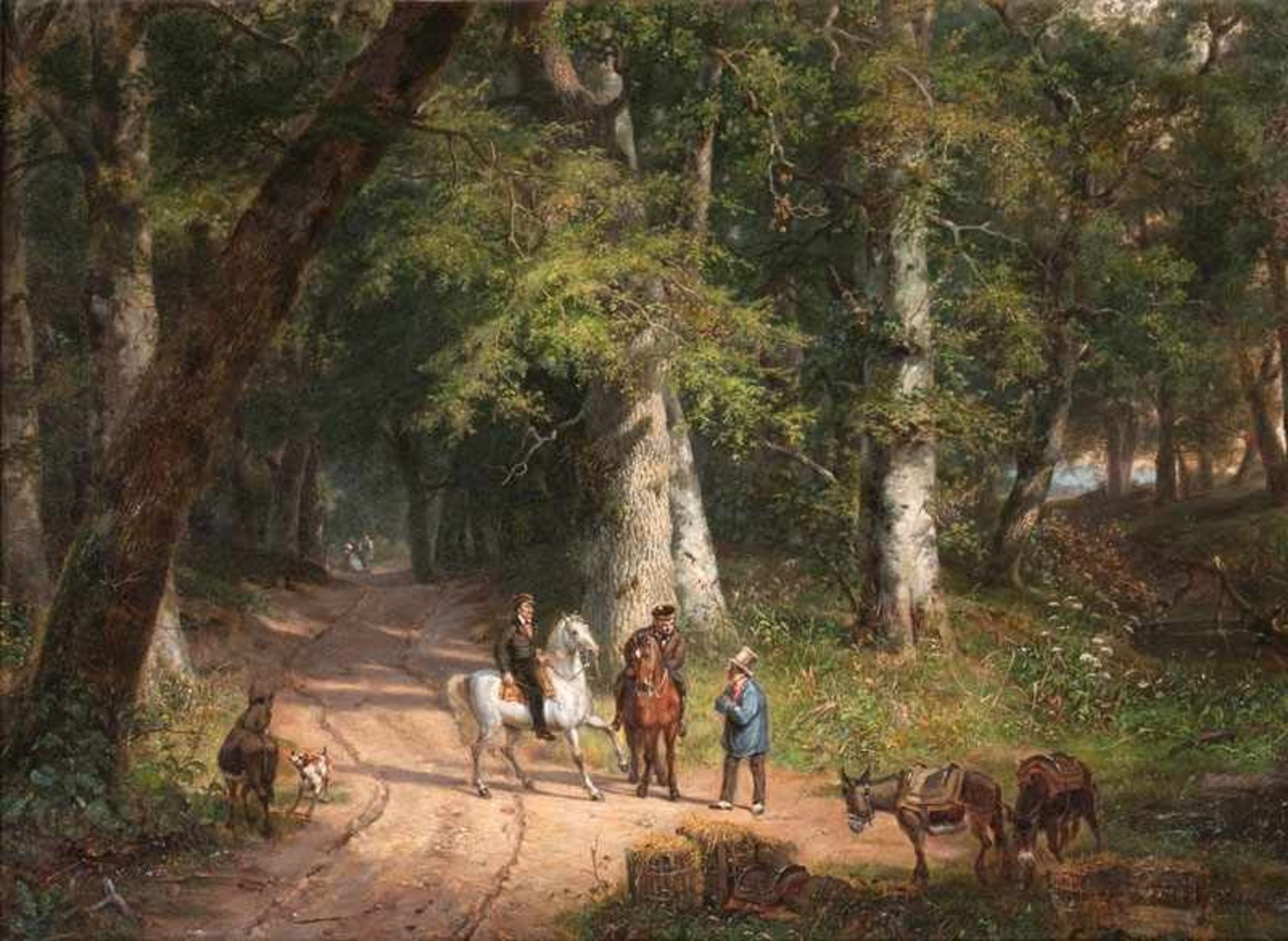 Frans Breuhaus de Groot (Leiden 1796 - Den Haag 1875) Begegnung im Wald Öl/Lw., 52,5 x 67,5 cm, l.