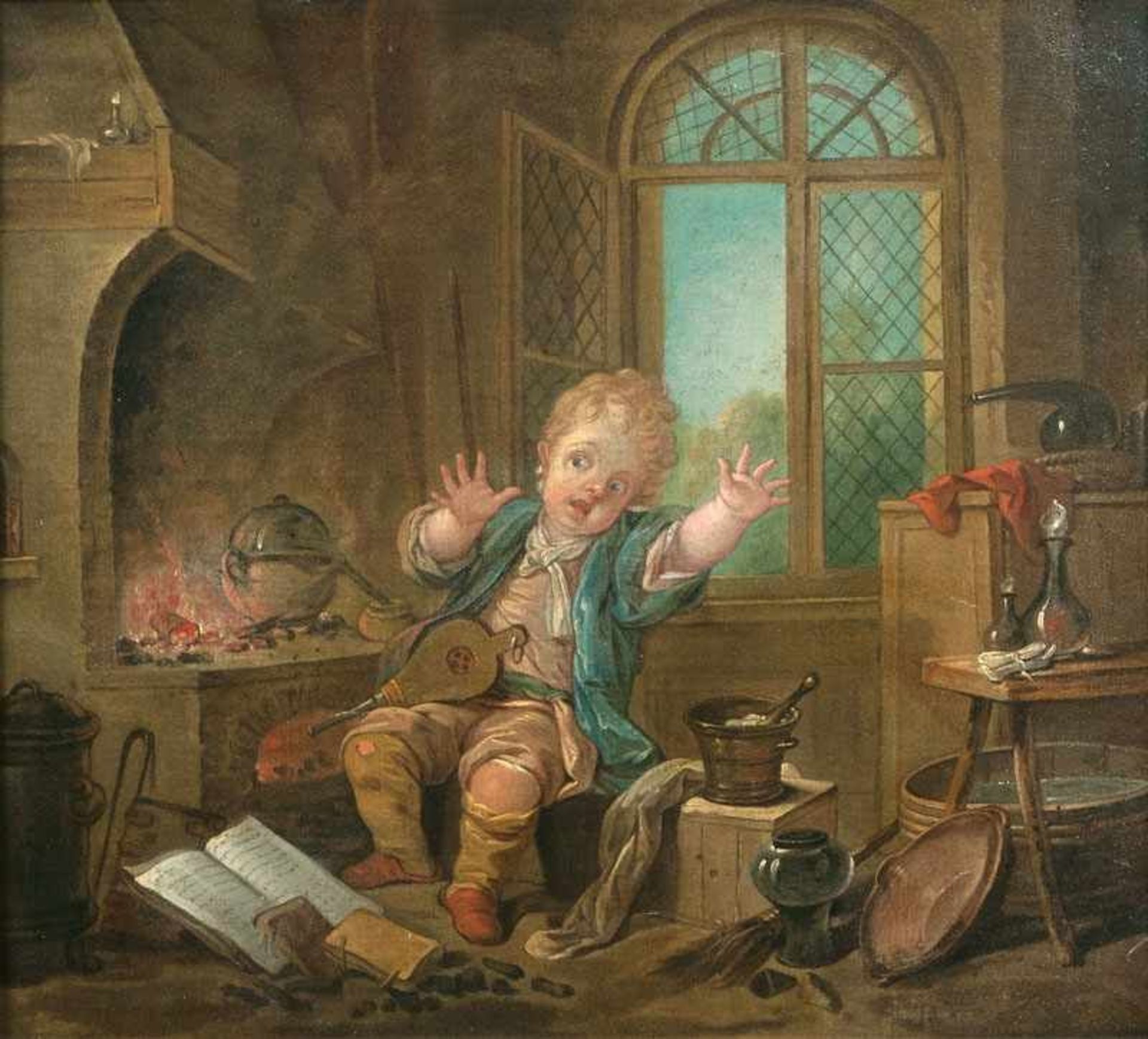 François Boucher (Paris 1703 - Paris 1770), Werkstatt Der kleine Alchimist 1755/69, Öl/Lw., 58 x