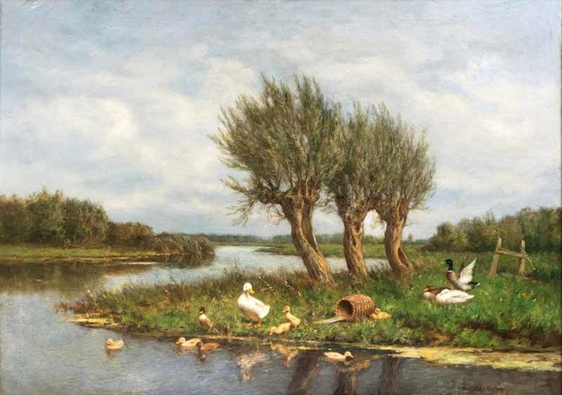 Constant Artz (Paris 1870 - Soest 1951) Weite Landschaft mit Entenfamilie Öl/Lw., 60 x 80 cm, r.