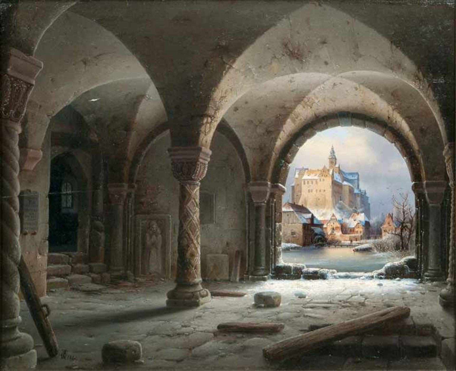 Wilhelm Steuerwaldt (Quedlinburg 1815 - Quedlinburg 1871) Blick aus dem Wiperti-Kloster auf Schloß
