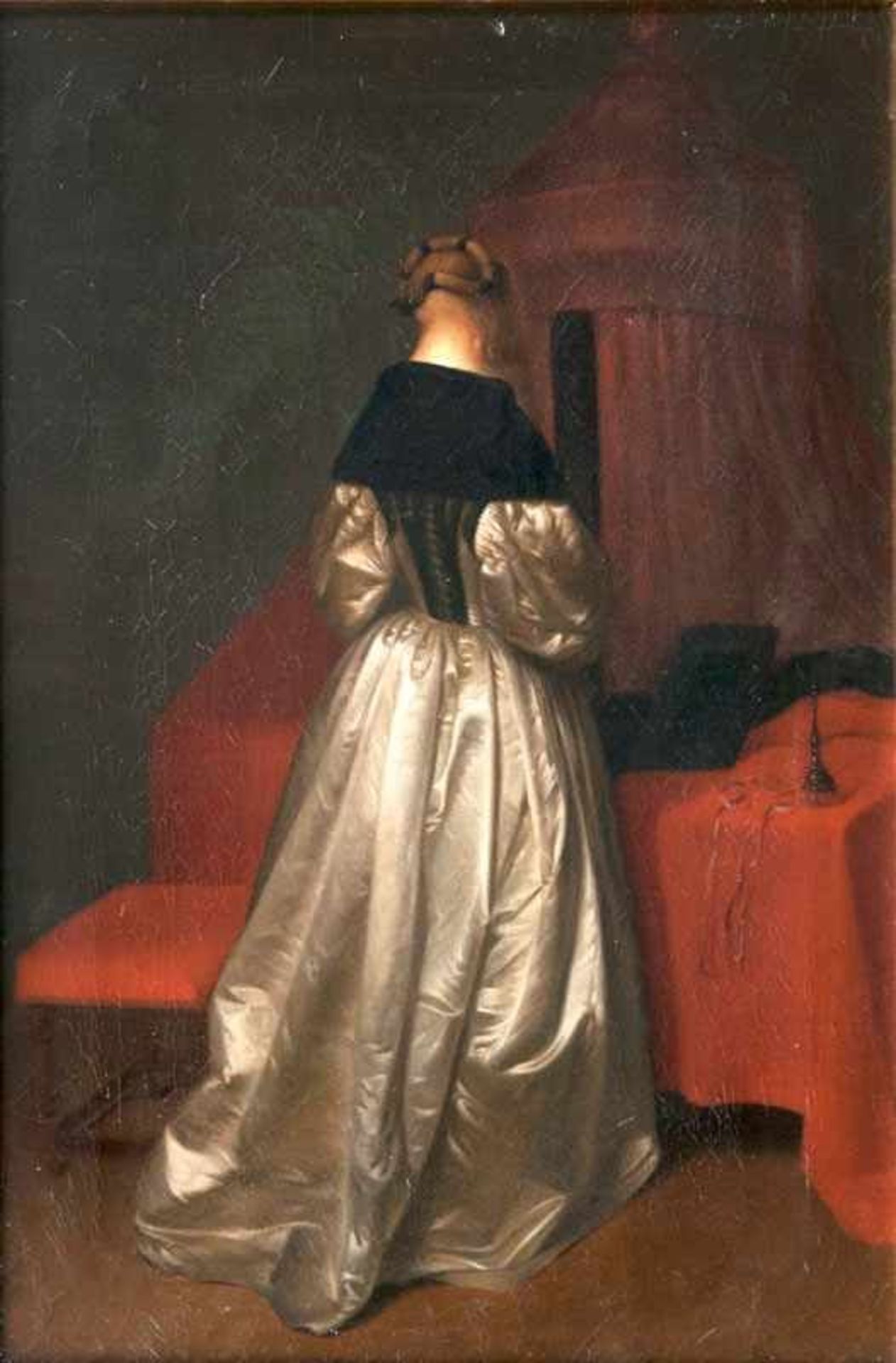 Gerard ter Borch (Zwolle 1617 - Deventer 1681), späte Nachfolge Stehende Dame 2. Hälfte 19. Jh.,