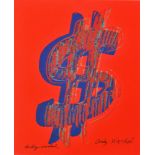 ANDY WARHOL [d'apres] - Dollar Sign $ [red background; blue symbol]