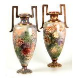 A PAIR OF LARGE ART NOUVEAU EARTHENWARE TWO-HANDLED VASES, 1899 each tapering ovoid body with