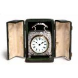 AN ENGLISH SILVER CARRIAGE CLOCK, DOUGLAS CLOCK CO., BIRMINGHAM, 1900 BUYERS ARE ADVISED THAT A