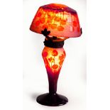 A LE VERRE FRANCAIS METAL-MOUNTED CAMEO GLASS TABLE LAMP, 1920s the tapering cylindrical stem with